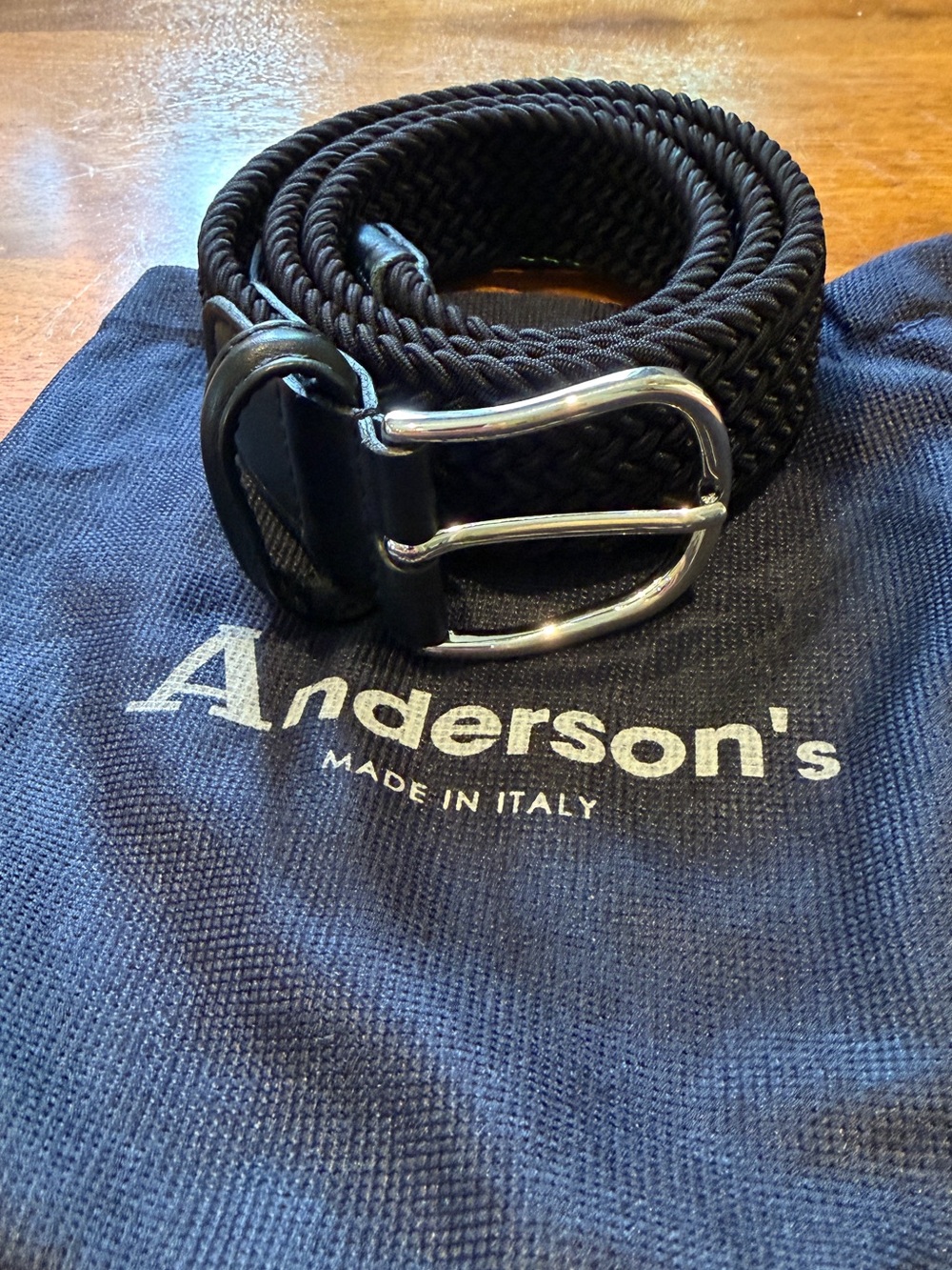 Anderson’s - Black Woven Elastic Belt with Silver-Tone Brass Buckle - 34